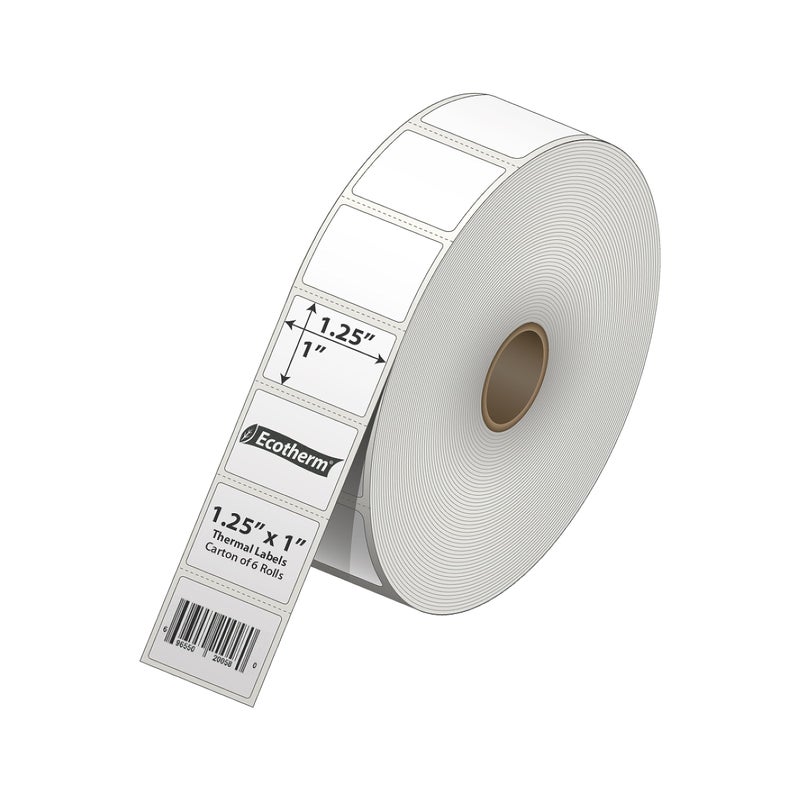 Ecotherm 1.25" x 1" Thermal Labels | 6 Rolls | 14040 Labels | fits Zebra, Godex, Arkscan, iDPRT, Offnova Thermal Label Printers and More | Blank White Adhesive Stickers by Ecotherm - Image 2